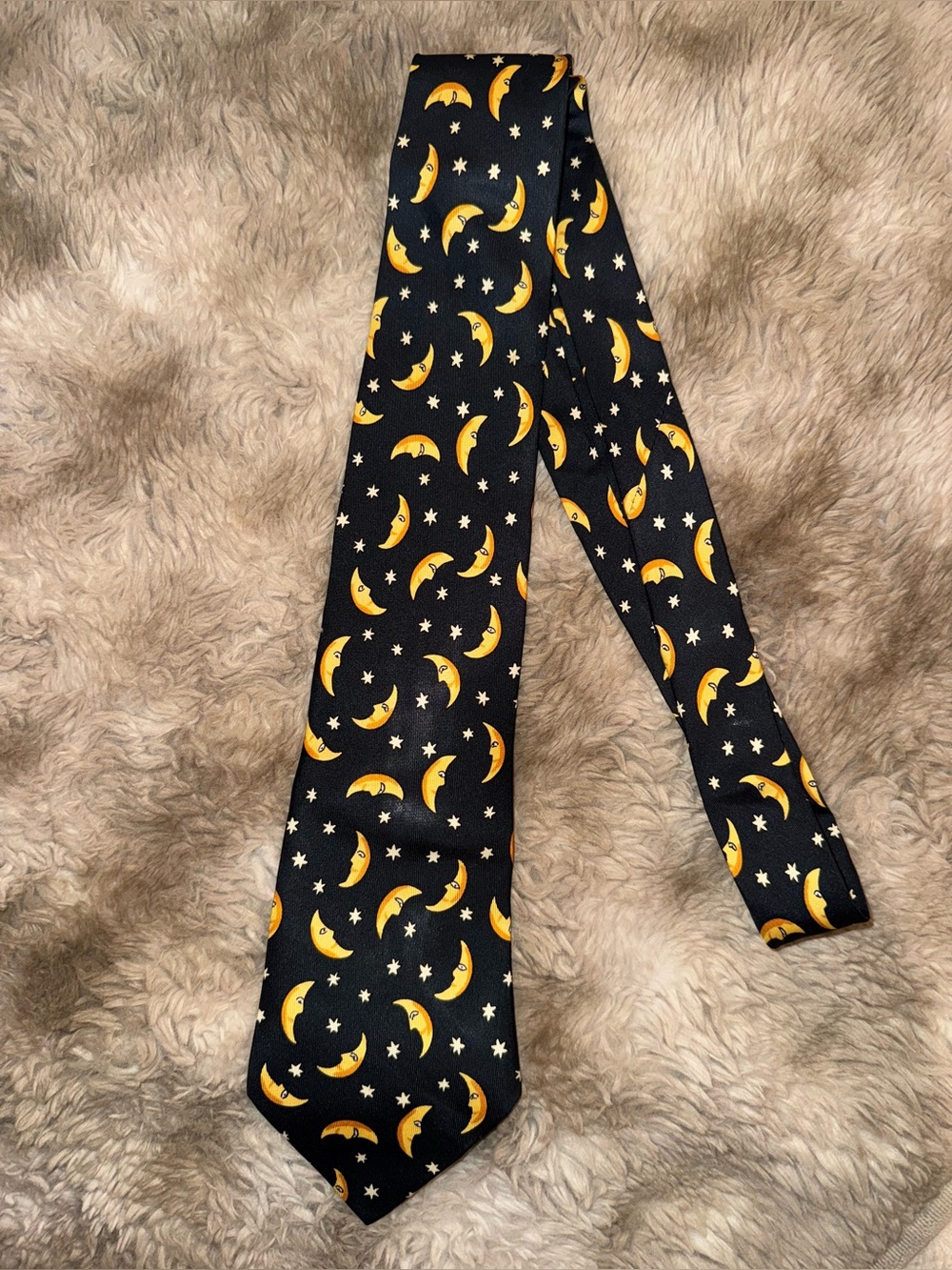Hermes Vintage Tie with Yellow Crescent Moon & Star Pattern